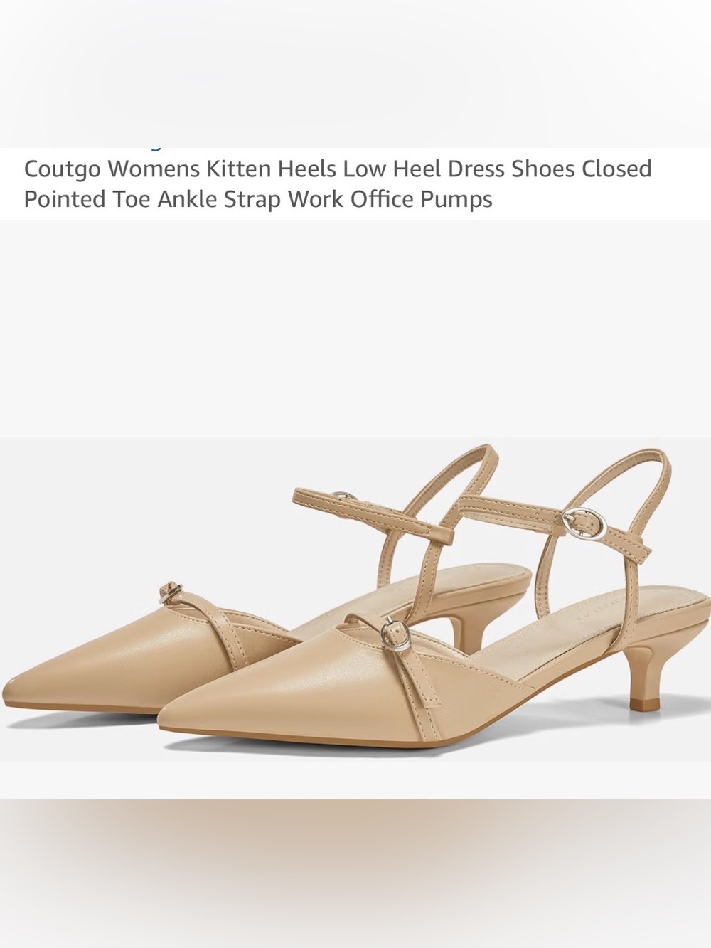 Classic Beige Pointed Toe Kitten Heel Pumps with Ankle Strap